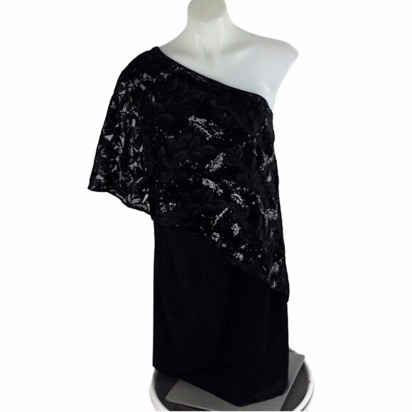 TAHARI by ASL Sequin Overlay black dress - Picture 1 of 11